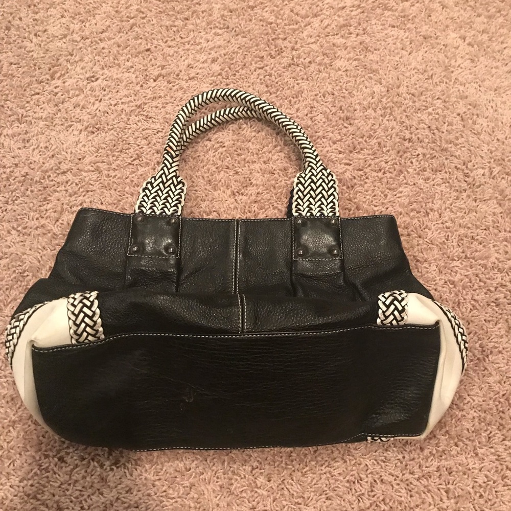Large back leather bag with braided handles